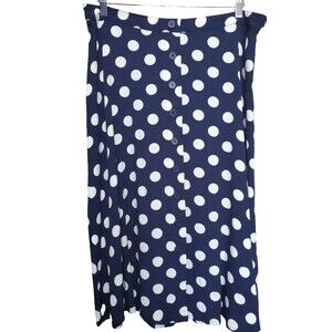 Talbots Petite Blue Polka Dot Side-Zip Button-Front Midi Skirt Size 16P